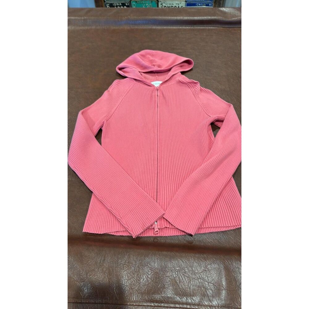 Jones New York Sport Women's Large Coral  Ribbed Zip Up Sweater